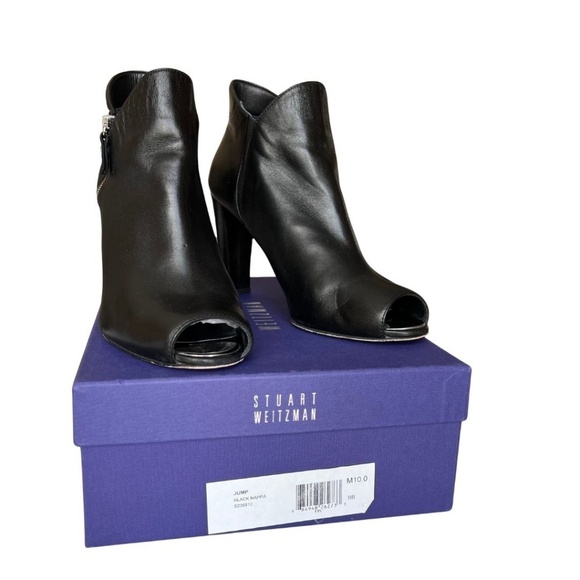 Stuart Weitzman Black Nappa Leather "Jump" Peep-Toe Bootie Size 10 Includes Box - Picture 7 of 11